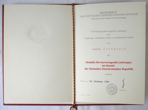 Urkunde ddr medaille - urkunde,